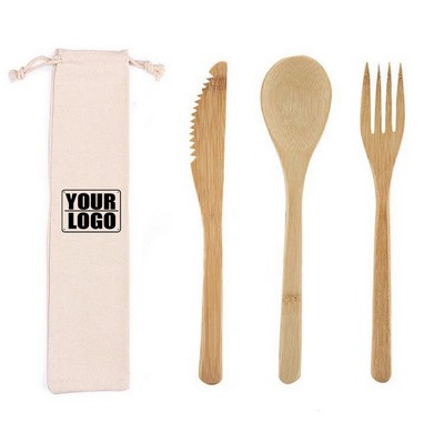 3 Piece Bamboo Utensils W/ Pouch