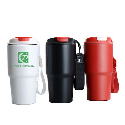 600ml/20oz Stainless Steel Double Wall Vacuum Insulated Tumbler Coffee Mug with Lid and Loop