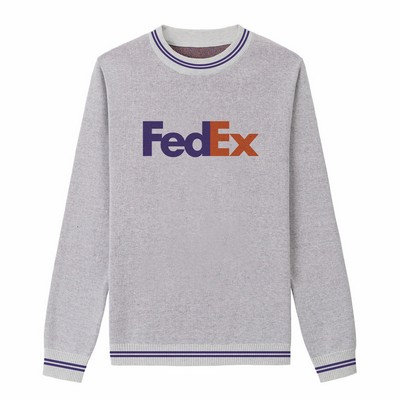 Custom Cotton Blend Jacquard Logo Sweater w/Striped Rib