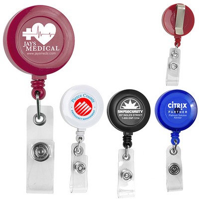 "Lorain VL" Round Retractable Badge Reel & Badge Holder w/Metal Slip Clip Backing (Spot Color)