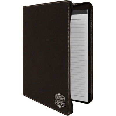 9 1/2" x 12" Black/Silver w/Zipper Leatherette Portfolio with Notepad