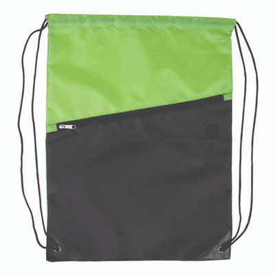 Two Tone Poly Drawstring Backpack With Zipper - Blank (Colors)