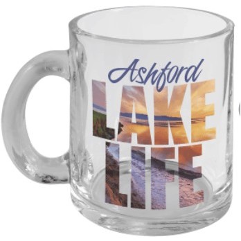 10 oz. Sublimated Clear Glass Mug with Handle extends 1 3/8" from mug. Orca coating.