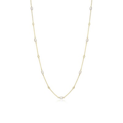 Diamondlite Cubic Zirconia and Genuine Pearl Adjustable Station Necklace - Gold