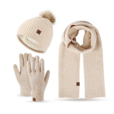 Hat Scarf Glove Solid Color Three Piece Set