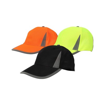 Hi Viz Reflective Tape Safety Baseball Cap With Hook & Loop Strap