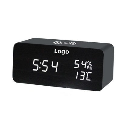 Wood Block LED Digital Clock Temperature Humidity Meter