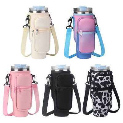 Adjustable Strap 40 oz Water Bottle Carrier Sleeve