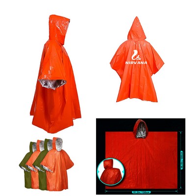 Emergency Rain Poncho With Mylar Blanket Liner