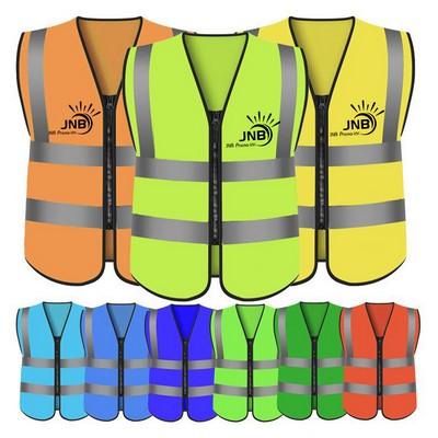 Safety Vest with Reflective Pockets and Front Zipper