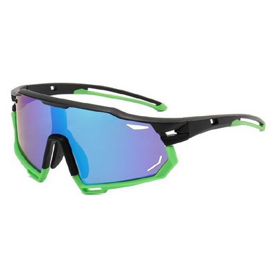 Goggle Sunglasses - Green Mirror Lenses - Black and Green Frames