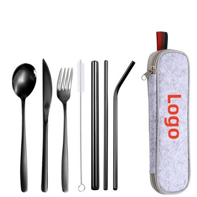 Travel Utensils with Case Portable Stainless Steel Cutlery Flatware Set