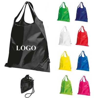 190T Polyester Triangle Drawstring Folding Grocery Tote Bag