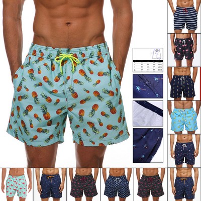 Full Colors Printing Men's Beach Shorts With mesh Liner And Two Side Pockets