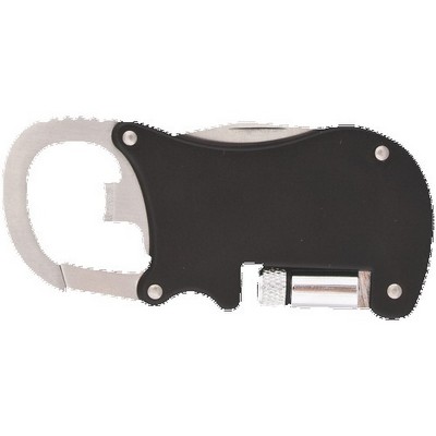 Bottle Opener Carabiner With Flashlight & Knife