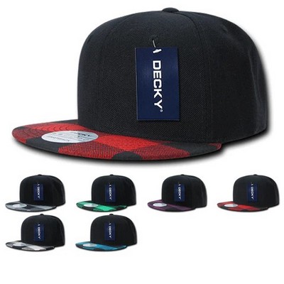 Decky Six Panel Snapback Cap w/Plaid Bill