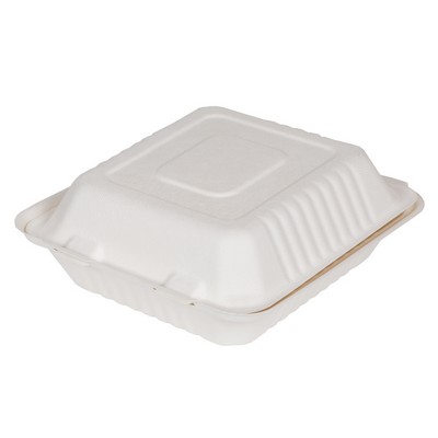 8 x 8.5 x 3 Compostable Paper Clamshell Box - White