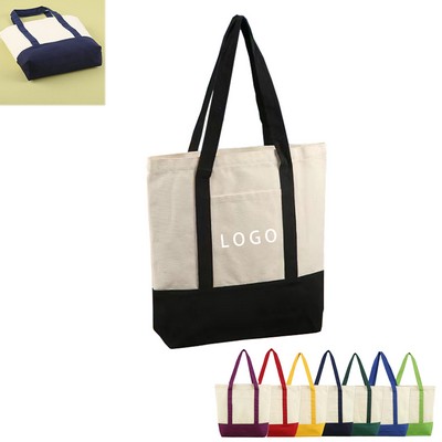 Canvas Shopping Tote with an External Pocket