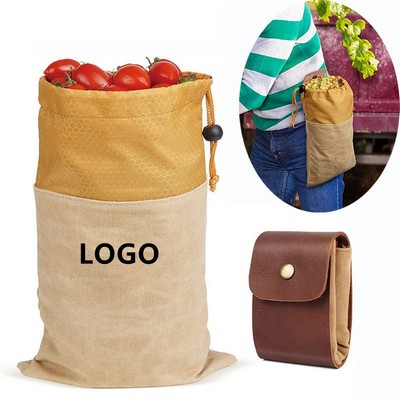 Leather Canvas Pouch Outdoor Foraging Picking Bag