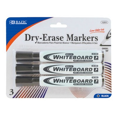 Dry-Erase Markers - Black, Chisel Tip, 3 Pack (Case of 144)