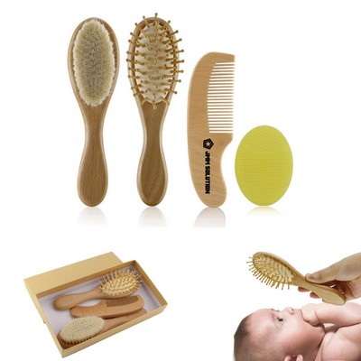 Wooden Baby Hair Brush And Comb Set (4-Piece)