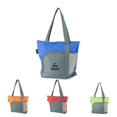 Reusable Two-Tone Tote Bags with Side Mesh Pocket