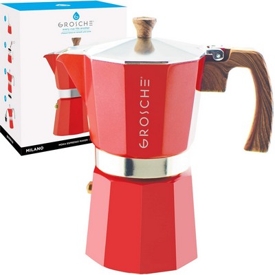 GROSCHE Milano Moka Stovetop Espresso Coffee Maker (9 Cup Red)