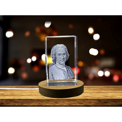 Unique Jean Jacques Rousseau 3D Engraved Crystal Portrait Gift for Admirers of Political Philosophy