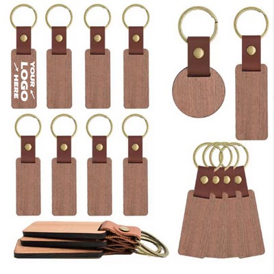 Wooden Keychain with Leather Strap