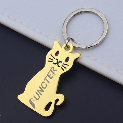 Gold Color Cute Cat Key Chain