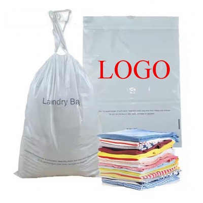 Custom 3.5Mil Plastic Hotel Laundry Bag w/Drawstring Closure