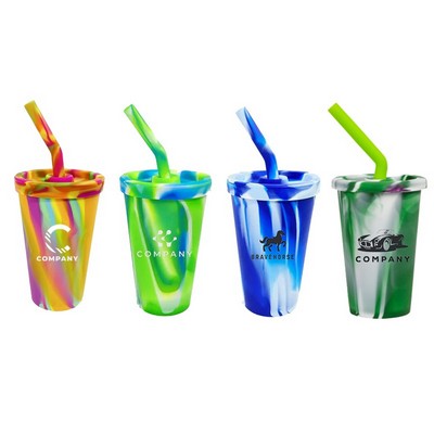 16 Oz Silicone Pint Glass with Lid And Straw