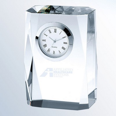 Optical Crystal Beveled Column Clock, 2-3/8"x3-1/2"H