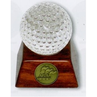 Crystal & Rosewood Finish Golf Ball Trophy 3" H