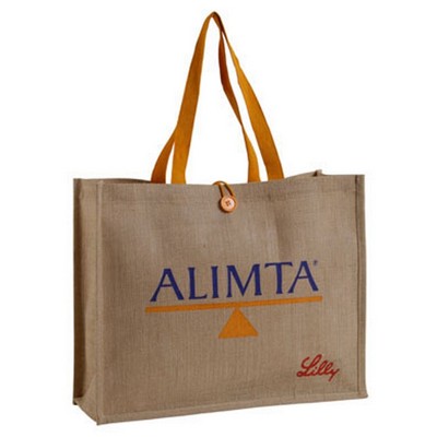 Jute Shopper Tote Bag with Button Closure