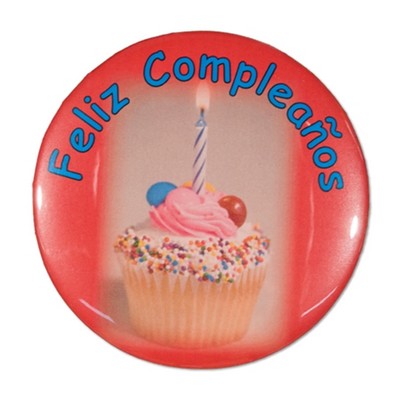 1½" Stock Celluloid "Feliz Cumpleanos" Button