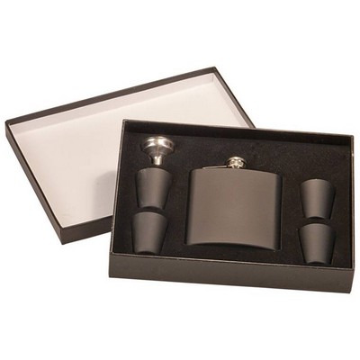 Flask w/Funnel Gift Set - Stainless Steel Matte Black - Engraved Flask