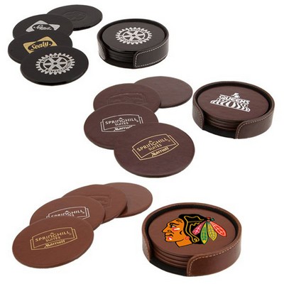 Atlantis Bonded Leather Round Coaster Set (Brown)