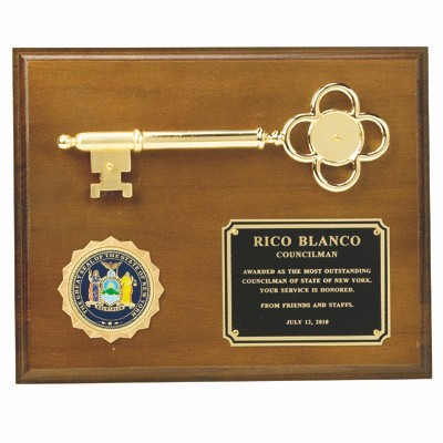 Plaque Walnut Finish w/Metal Key Holds 2" Insert (8"x 12")