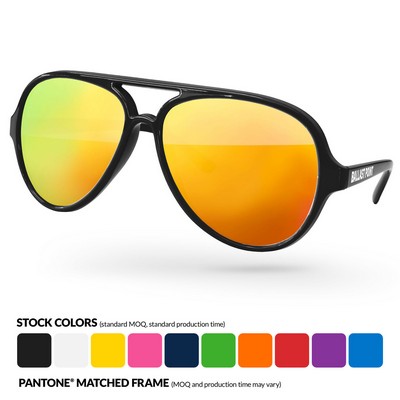 Aviator Sport Mirror Sunglasses W/ Arm Imprint