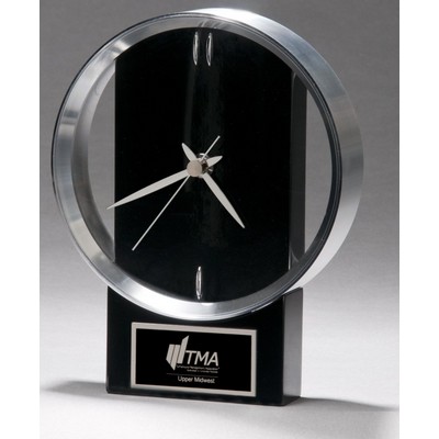 Modern Design Clock Brushed Silver Bezel and High Gloss Base