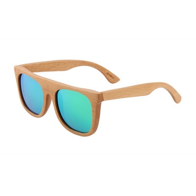 Beech Wood Sunglasses - Green Mirror Polarized Lenses - Beech Wood Frames