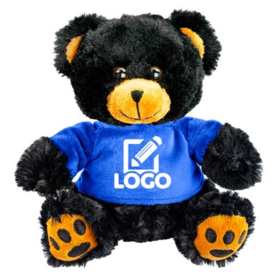 7" Plush Toy Black Bear Stuffed Animal With Customizable T-Shirt