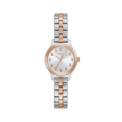 Caravelle Ladies Two Tone Rose and Silver Stainless Steel Bracelet Watch with Arabic Numerals