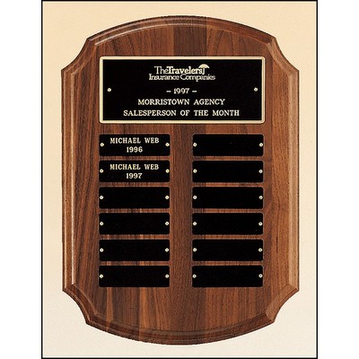 Airflyte® Furniture Finish American Walnut Perpetual Plaque w/12 Brass Plates & Notched Corners