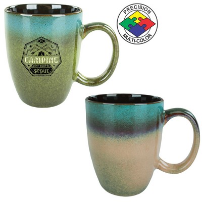 15 Oz. Blue Green/Blue/Tan Reaction Glaze Bistro Mug - Dishwasher Resistant - Precision Spot Color