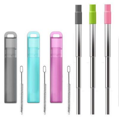 Stainless Steel Telescopic Straw w/Case & Silicone Tip