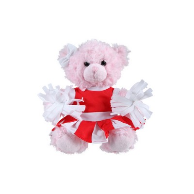 soft plush Pink Curly Sitting Bear with cheerleader outfit