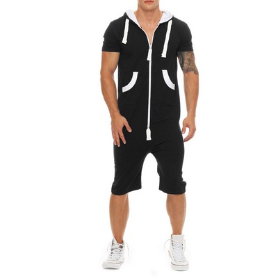 Mens Rompers Hooded Tracksuit Zipper