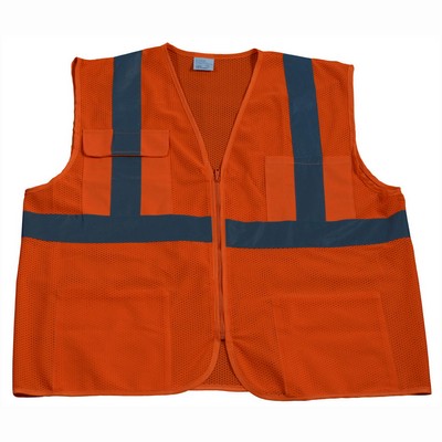 Orange Mesh 4-Pocket ANSI Class II Safety Vests